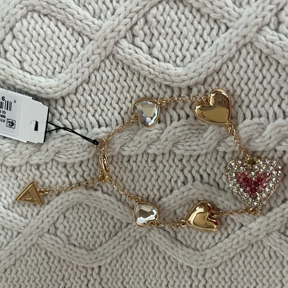 GUESS SET of Gold and Pink Heart Earrings with Matching Bracelet great gift! - Picture 7 of 15